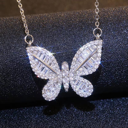 Ins Hot Sale Luxury Top Quality Butterfly Necklace for Women Romantic Bling Cubic Zircon Collar Delicate Kolye Jewelry Pendant