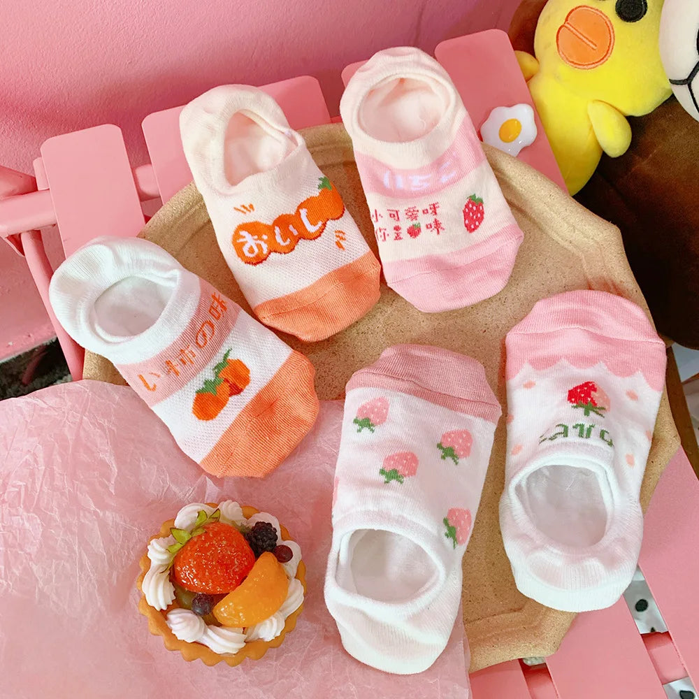 10 Pieces = 5 Pairs Korea Summer Socks Women Cartoon Animal Bear Mouse Socks Cute Funny Invisible Cotton Ankle Socks Size 35-41