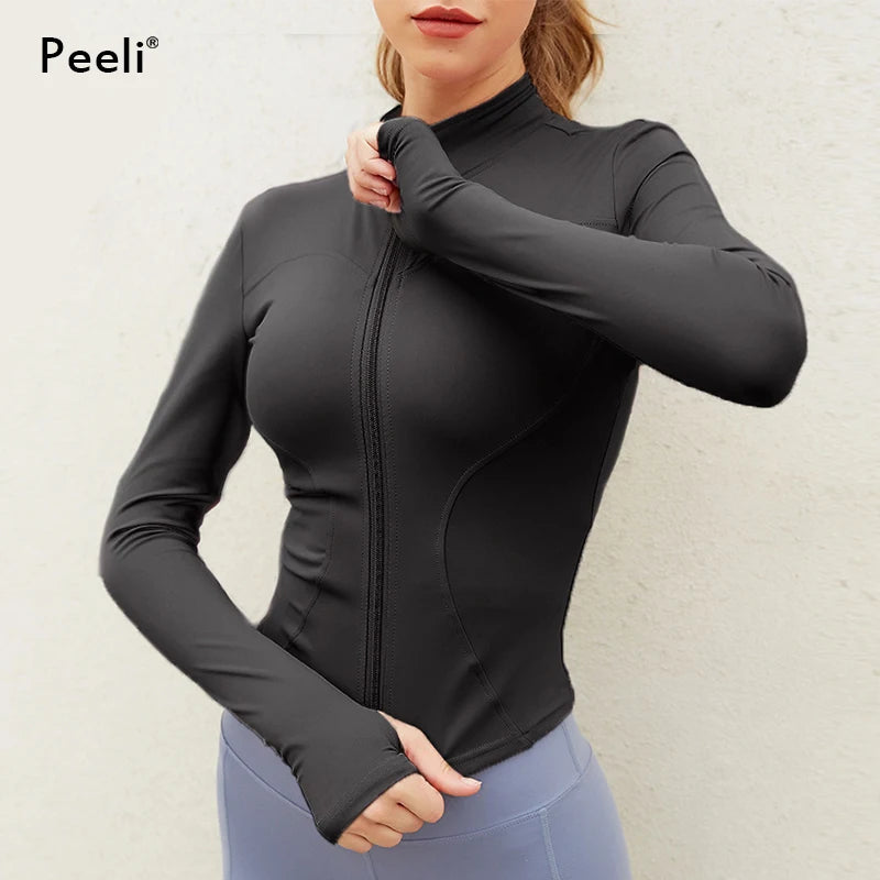 Long Sleeve Sports Jacket Women Zip Fitness Yoga Shirt Winter Warm Gym Top Activewear Running Coats Workout Clothes Woman