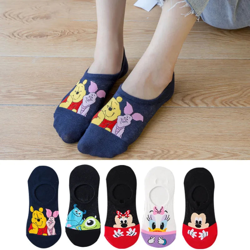 10 Pieces = 5 Pairs Korea Summer Socks Women Cartoon Animal Bear Mouse Socks Cute Funny Invisible Cotton Ankle Socks Size 35-41