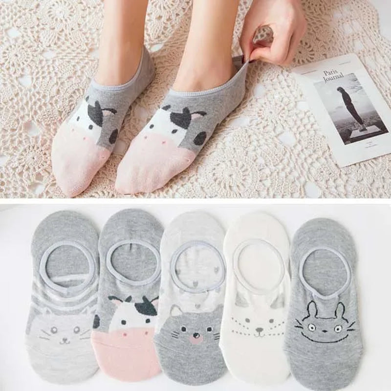 10 Pieces = 5 Pairs Korea Summer Socks Women Cartoon Animal Bear Mouse Socks Cute Funny Invisible Cotton Ankle Socks Size 35-41