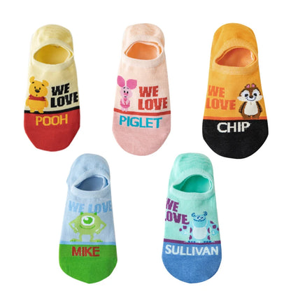 10 Pieces = 5 Pairs Korea Summer Socks Women Cartoon Animal Bear Mouse Socks Cute Funny Invisible Cotton Ankle Socks Size 35-41