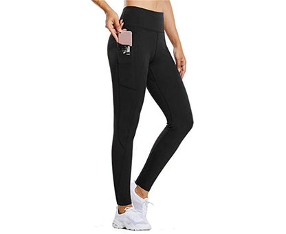 Yoga Pants for Women High Waist with Pockets Flex Leggings Tummy Control Workout Running Tights - Black